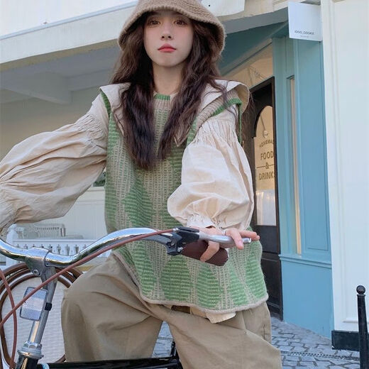 FHHUABD毛线马甲针织背心女2023秋冬款大码胖mm学院风坎肩外穿宽松洋气外 黑色9901单件毛衣好 5XL 码200-230斤