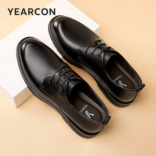 Yierkan Men's Shoes Men's Leather Shoes 2025 Autumn New Business Formal Shoes Cowhide British Derby Shoes Work Shoes Men Black 42