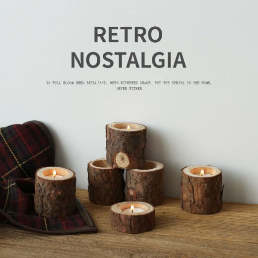 Vinoa original ecological retro candle nostalgic tree stump wooden candlestick photo props Korean ornaments home studio 10 small candles