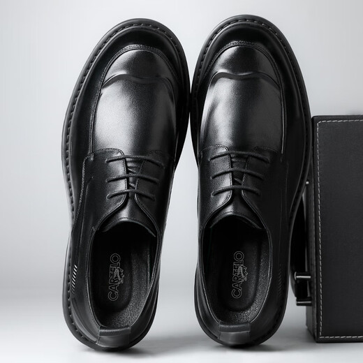 CARTELO crocodile (CARTELO) first-layer cowhide British big-head men's shoes business casual men's leather shoes thick-soled height-increasing shoes for men 9726 black 40