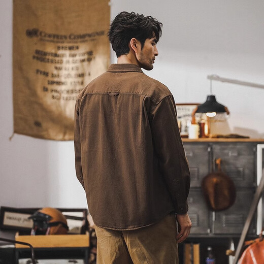 杰雷诺美式复古工装衬衫式夹克外套男春秋2025新款宽松潮牌休闲长袖衬衣 咖啡 L 适合125-145斤