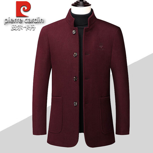 Pier Cardin Woolen Jacket Men's Spring y Autumn Nuevo chaqueta de lana de mediana edad para hombres engrosado Coloque Collar Daddy's 2025 Gray Single Model XL 180