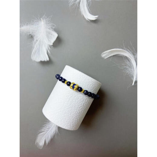 Ancient blue sandstone bracelet with S925 sterling silver gold-plated bucket beads, original design, stone of glory and victory 6mm, premium 6A grade blue sandstone 6mm, free packaging box