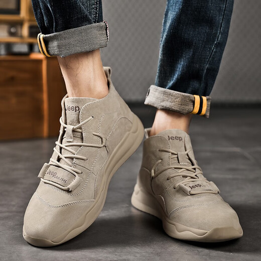 Jeep Herrenschuhe 2025 Neuer Sommer Soft Sohle Mid-Top Casual Board Schuhe im Freien im Freien im Freien Martin Boots Herren Sandfarbe (empfohlen vom Ladenmanager) 40 [empfohlen, eine kleine Größe zu nehmen]