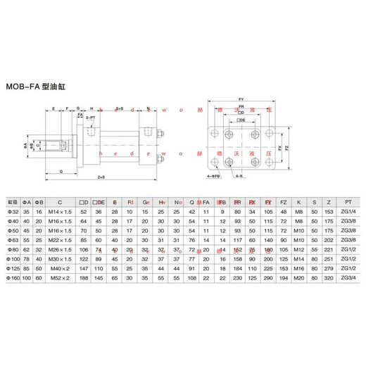 Jingsenzhen hydraulic cylinder MOB+FA80*50/100/150/200HOB+FA250/300/350 MOB+FA80*550