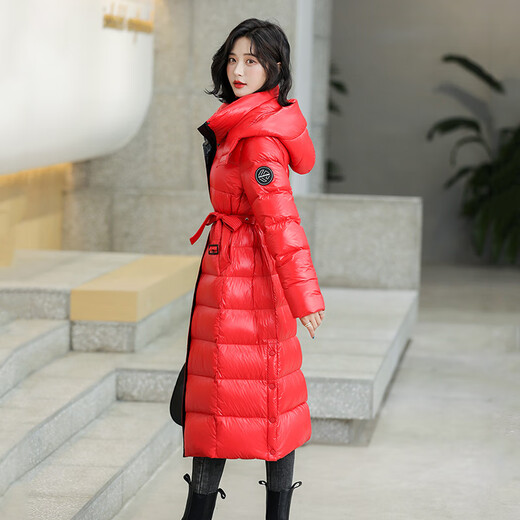 Kangbo [Nouvel An Red] Veste en bas brillante avec un brassard à la mode simple à capuche pour la veste de l'année de vie des femmes RED L (115-125jin [Jin est égal à 0,5 kg]))