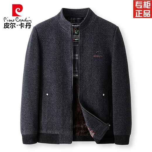 Pier Cardin Wool Wool Chaqueta de lana para hombres, otoño e invierno, además de terciopelo, tweed cálido tweed de mediana edad, traje de papá XL xl