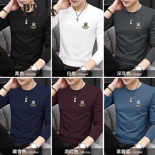 PTPK trendy brand high-end Modal long-sleeved T-shirt men's slim autumn and winter new casual men's plus velvet round neck bottoming shirt 219 Modal-Dark Gray Regular XL 135-150Jin Jin equals 0.5 kg