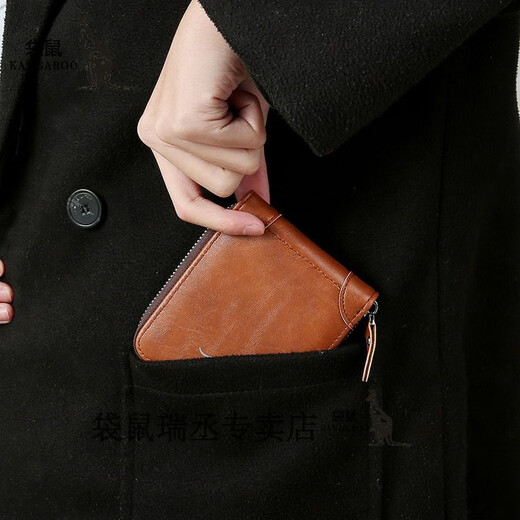 
Kangaroo men's wallet short zipper wallet young student wallet men's multi-card multi-function wallet Kangaroo i short zipper deep coffee jd