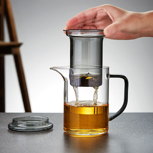 美斯尼 茶杯茶水分离杯玻璃杯茶杯带盖杯子办公家用带过滤加厚耐热茶杯 大号墨客杯690ml