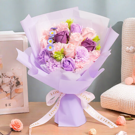 初朵16朵康乃馨玫瑰香皂永生花束生日礼物女妈妈38三八妇女神节非鲜花