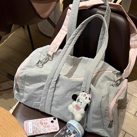 Lugeli Large capacity travel bag sports yoga bag short-distance business trip fitness bag travel storage tote one-shoulder crossbody bag travel bag [light gray no pendant]
