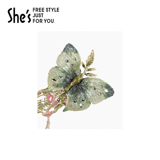 She s Qianzi natural replica original Chinese style embroidered butterfly brooch light luxury corsage pin silk scarf buckle birthday gift for women Moss Green D0