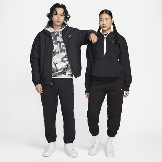 Nike (NIKE) official men's plus velvet trousers, wardrobe trousers, knitted loose casual embroidery, personalized soft DX1365 010 black/white L