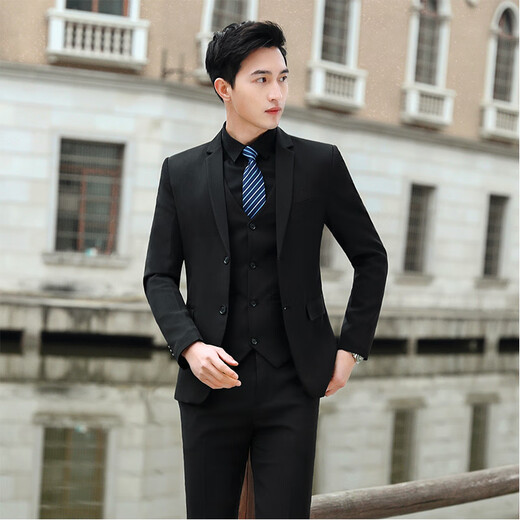 Playboy Suit Men's Jacket Top Youth Korean Slim Business Casual Formal Wedding Groomsman Small Suit Men Single Button Gray Suit + Pants + Vest + Shirt S
