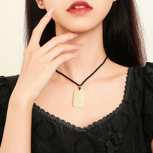 Zhou Taisheng New Year's gift gold pendant gold inlaid with jade Wushi brand Hetian jade couple gift gold jade blessing - large version