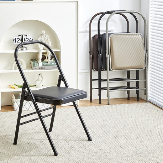 Zailu Yoga Chair Yoga Supplies Iyengar Assistive Equipment Folding Black Pilates Chair PU Surface Special Folding Yoga Stool Back Double Beam Black Thickened 1 Point 2 Tube Wall Model