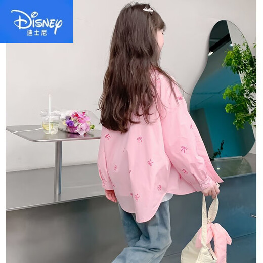 Disney Girls Autumn Jacket 2025 New Children's Clothes Little Girls Autumn Cotton Shirt Cardigan Children's Spring and Autumn Shirt Pink Printed Shirt 140