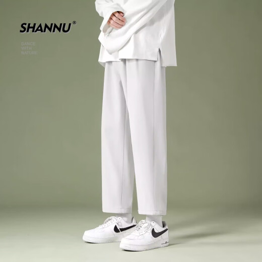 杉努（SHANNU）裤子男春夏季休闲男士宽松直筒阔腿百搭九分冰丝小西裤 黑色 XL