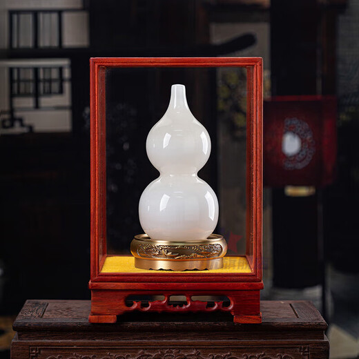 樱优天然玉石葫芦平安摆件家居饰品客厅电视柜玄关居家中式摆设 现货-臻品青玉葫芦F15810配黄铜