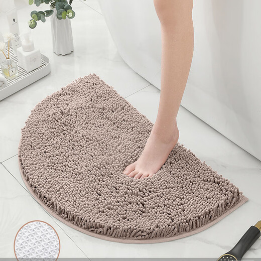 Jinbao bathroom door absorbent carpet bathroom door mat chenille semicircular bedroom door mat thickened encrypted deep camel TPR bottom 40*60