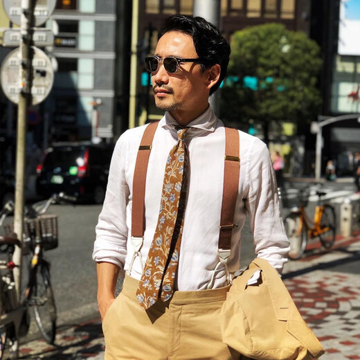ALBERT THURSTON电影007无暇赴死邦德同款英国albert thurston男士背带男式夹吊带 灰拼棕色皮扣30mm 金夹子 现货