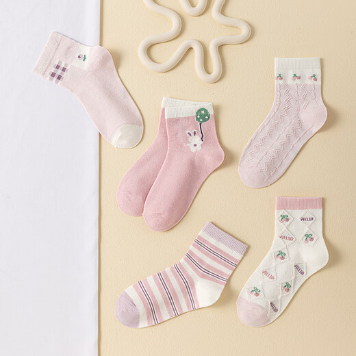 Six-fingered mouse children's socks for girls, middle-aged and older children, spring and autumn summer thin cotton socks for girls, babies, and students' sports mid-tube socks