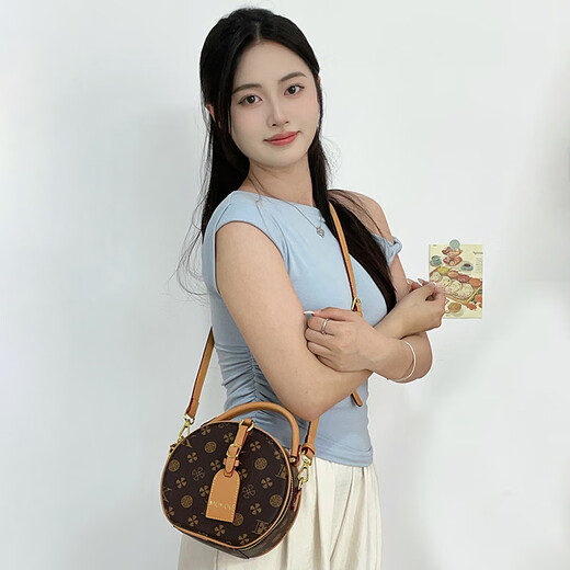 纪诗哲轻奢品牌包包女包女士单肩包斜挎手提小圆包送女友老婆生日礼物侈 印花咖啡色 精美礼盒/礼物