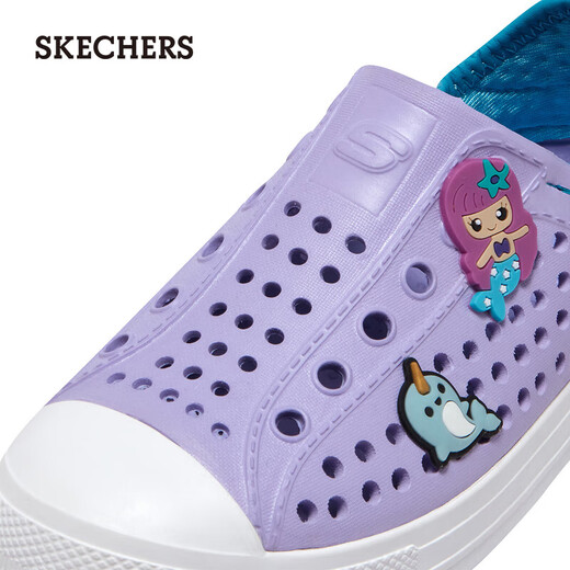 Skechers children's shoes, bubble shoes, summer girls' slip-on sandals, clogs, casual, comfortable, breathable, versatile sandals, lavender/light green/LVAQ size 30