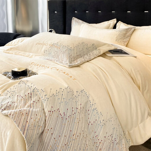 Mercury series autumn and winter light luxury milk velvet four-piece baby velvet thickened warm quilt cover embroidered bedding baby bed sheet supplies SR Meteor-Bentley Blue 1.8m bed sheet style four-piece quilt cover 200*230