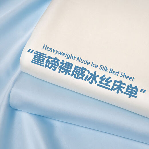 舒炫夏季单件纯色单双人1.5m冰丝丝滑裸睡被单学生宿舍 洛可可-宾利蓝+灰【床单为灰】 230x250cm单件床单+枕套2只