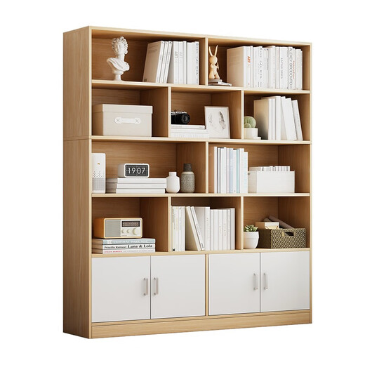 MIKEMIJIA bookshelf simple floor-standing storage multi-functional large-capacity space-saving storage rack multi-layer storage bookshelf cabinet cabinet door style 80*24*180cm pastoral color