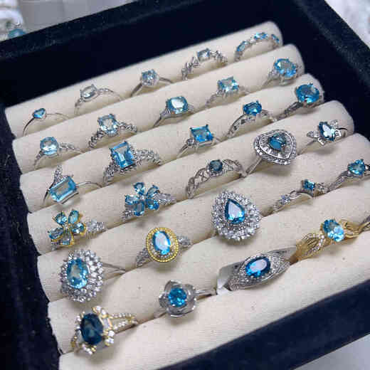 Library selection 12.27 natural topaz ring for women S925 silver inlaid colorful gem live ring cherry blossom (rotatable) opening adjustable