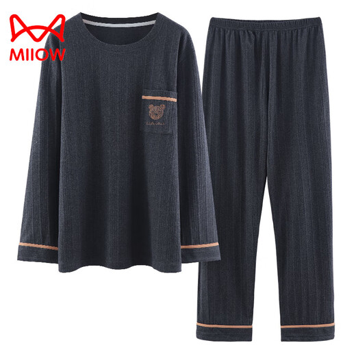 猫人（MiiOW）男士睡衣春款2025新款年春秋季青少年家居服初中高中学生纯棉男生 1591 L (建议100-130斤)
