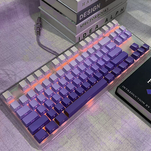 佳影MK870键机械键盘黑透三模无线蓝牙5.0G有线极昼腮红雾蓝侧刻静音 MK87全透明三模RGB+暗香侧刻键帽 红轴