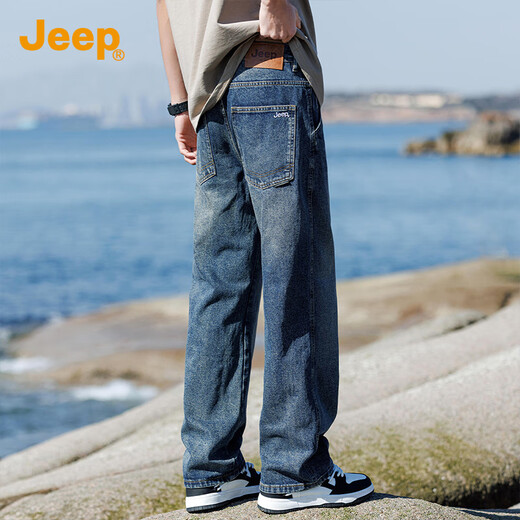 JEEP Jeep high-end men's jeans men's 2025 autumn and winter new loose straight pants trendy brand casual wide-leg pants men