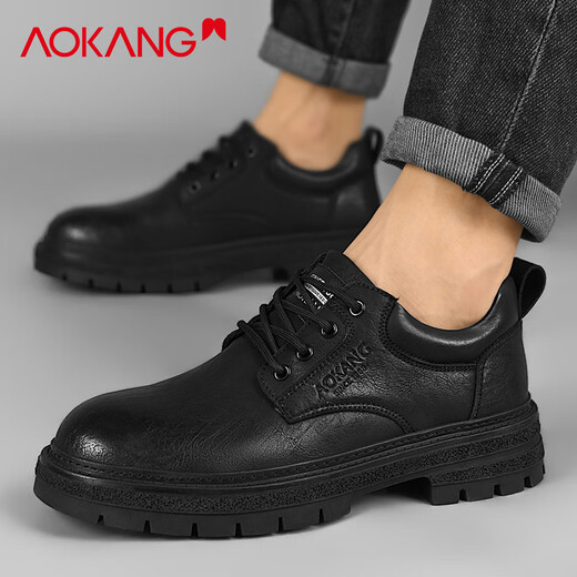 奥康（Aokang）男鞋2025夏季新款大头皮鞋男软底英伦风马丁厚底潮流百搭工装鞋子 黑色 41