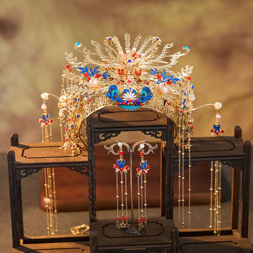 DL 1998 Fat Donglai same style phoenix crown Xia pei headdress 2022 new Xiuhe clothing headdress wedding Chinese wedding costume bride model phoenix crown (hook)