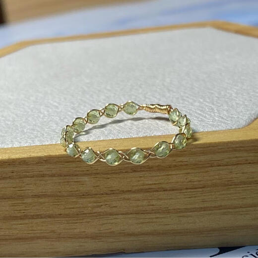 Moyun natural crystal peridot white moonlight olive green woven ring forest style small fresh retro pure beauty thin circle stacked peridot finger circumference 50mm