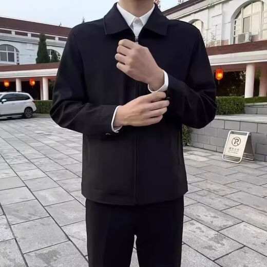 铭汇通行政夹克省部级套装外套男款三件套春秋季成熟稳重男装休闲套 行政夹克+白衬衫+黑色西裤三件 XL  高质量