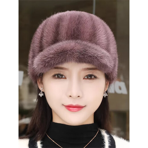 Jingya ladies mink hat mink fur hat young style fur hat winter warmth thickened peaked cap knight hat ear protection hat black small brim S (54-56) adjustable scarf