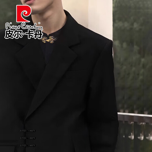 Pierre Cardin New Chinese Mao Suit Engagement Groom Suit Men's New National Style Wedding Dress Suit Men's Knitted Black Single Piece Top XL