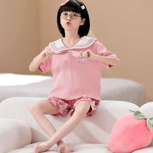 Langsha mère et fille habille parent-enfant pyjamas filles d'été à manches courtes en coton mince coton habitant petite fille étudiante SUPPORT LYP693 M Femmes 150-160cm / 80-98jin [Jin est égal à 0,5 kg]