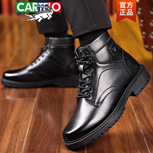 Cartelo 3513 Cruiser Herren Boots Stiefel Taktische Kampfstiefel Winter High-Top Pure Woll Military Hook Baumwoll Lederschuhe warme Stiefel 3519 Schwarz Woll-Flachsohle Modell 38 Teile 38