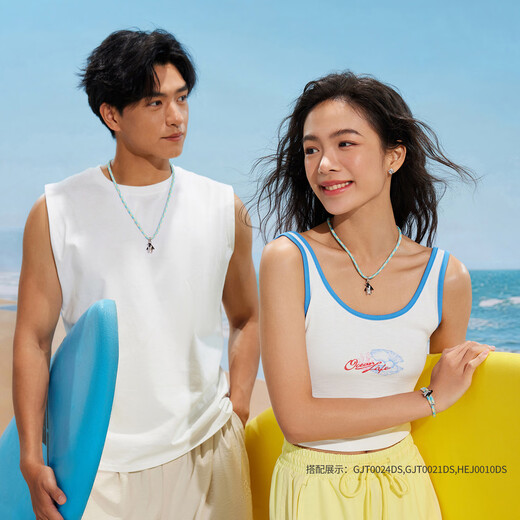 Lukfook Jewelry Platinum Pendant Gilt Ocean Penguin Colorful Brushed Platinum 950 Men's and Women's Color Rope Pendant Gold Weight Approximately 7.26 Grams