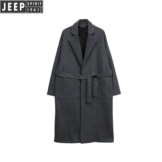 JEEP SPIRIT winter woolen coat men's thickened windbreaker mid-length knee-length Korean style double-sided cashmere woolen coat trend suit gray coat/sweater/suit pants S