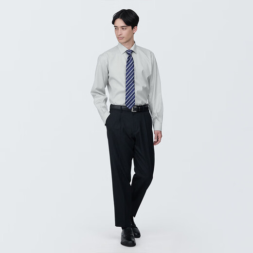 MUJI мужская рубашка без железа с полушироким воротником и длинными рукавами, мужская рубашка в клетку из чистого хлопка светло-серого цвета L (175/100A)