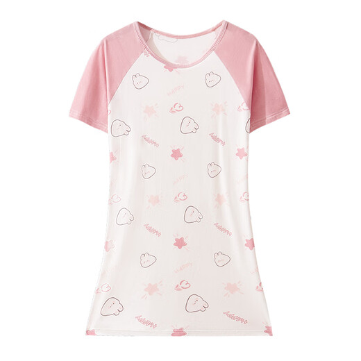 南极人儿童睡衣夏季女童薄款纯棉卡通少女家居服连衣裙 粉色小兔 140