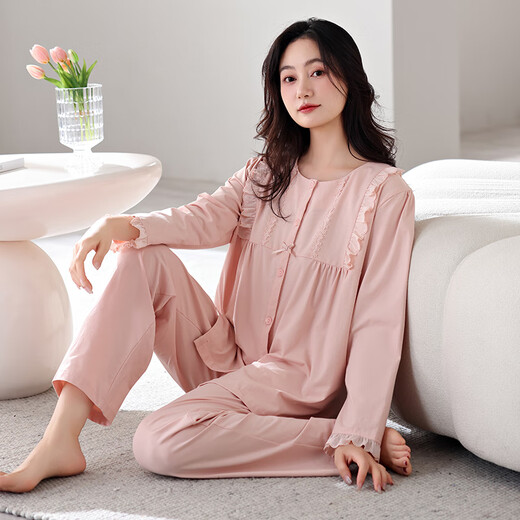 夸感睡衣女秋季纯棉长袖开衫女款春秋天可外穿柔感宫廷风高级感家居服 684 柔粉 L 【160-165CM/110-125斤】