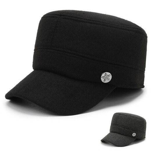 Wife charming middle-aged and elderly men's hat winter dad ear protection flat cap plus velvet thick peaked cap to keep grandpa old man cotton hat A51-1 style hat black adjustable